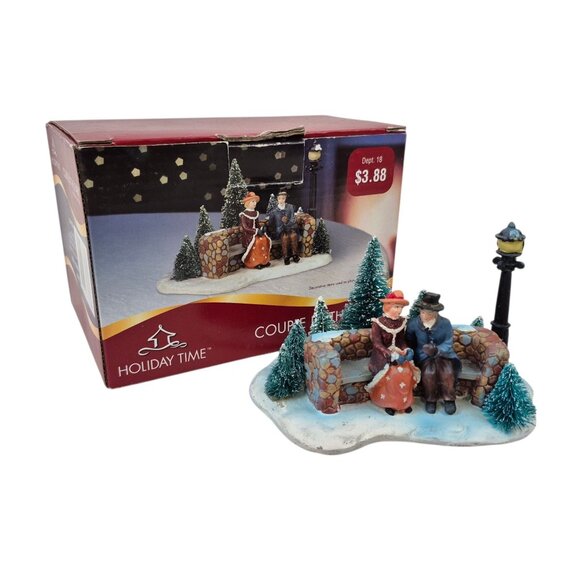 Holiday Time Other - Holiday Time Christmas Village Couple On Bench With Lamp Post Scene Boxed Resin
